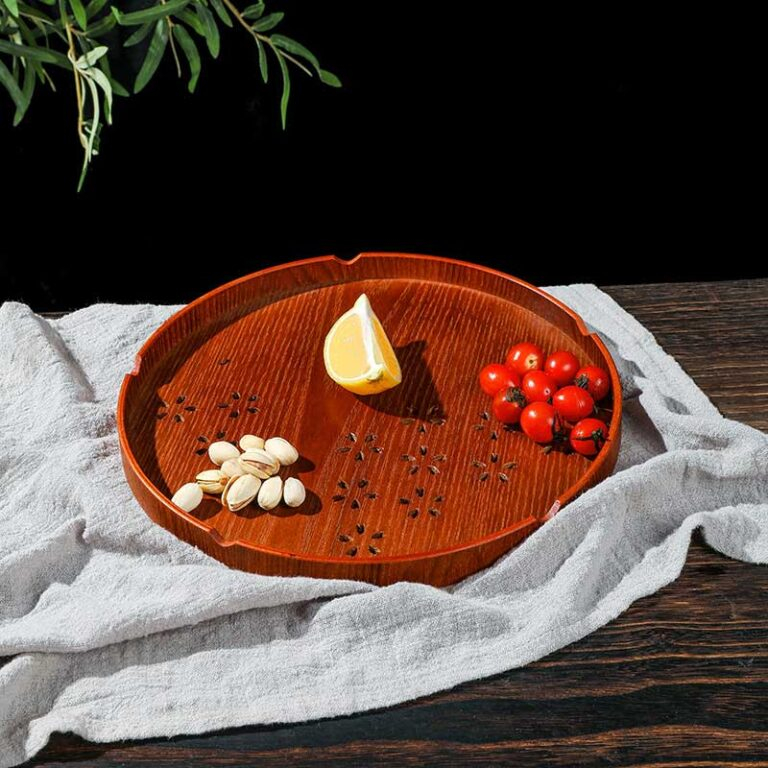 Wooden Plate,Wood Plate Round,100% Wood Plate Round Shape Wood Small Tea Cake Plate (3)