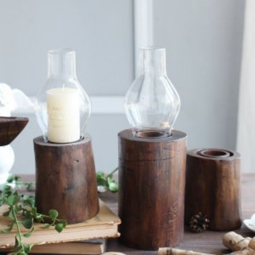 wood and glass candle holder