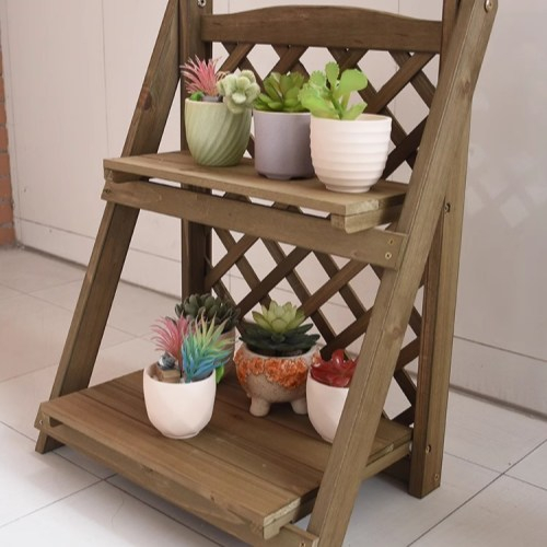 wooden plant rack
