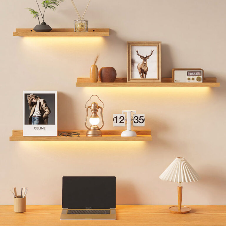 Solid wood lighting shelving 1