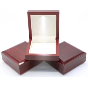 Wooden Jewelry Box with LED Light - Solid Wood Gift Packaging Box for Necklace Bracelet Ring Earring Storage Display Case