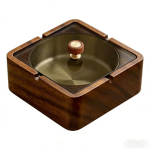 Handcrafted Walnut Solid Wood Ashtray with Lid Smokeless Windproof Desktop Cigarette Ash Tray Chinese Light Luxury Office Gift for Boss Client